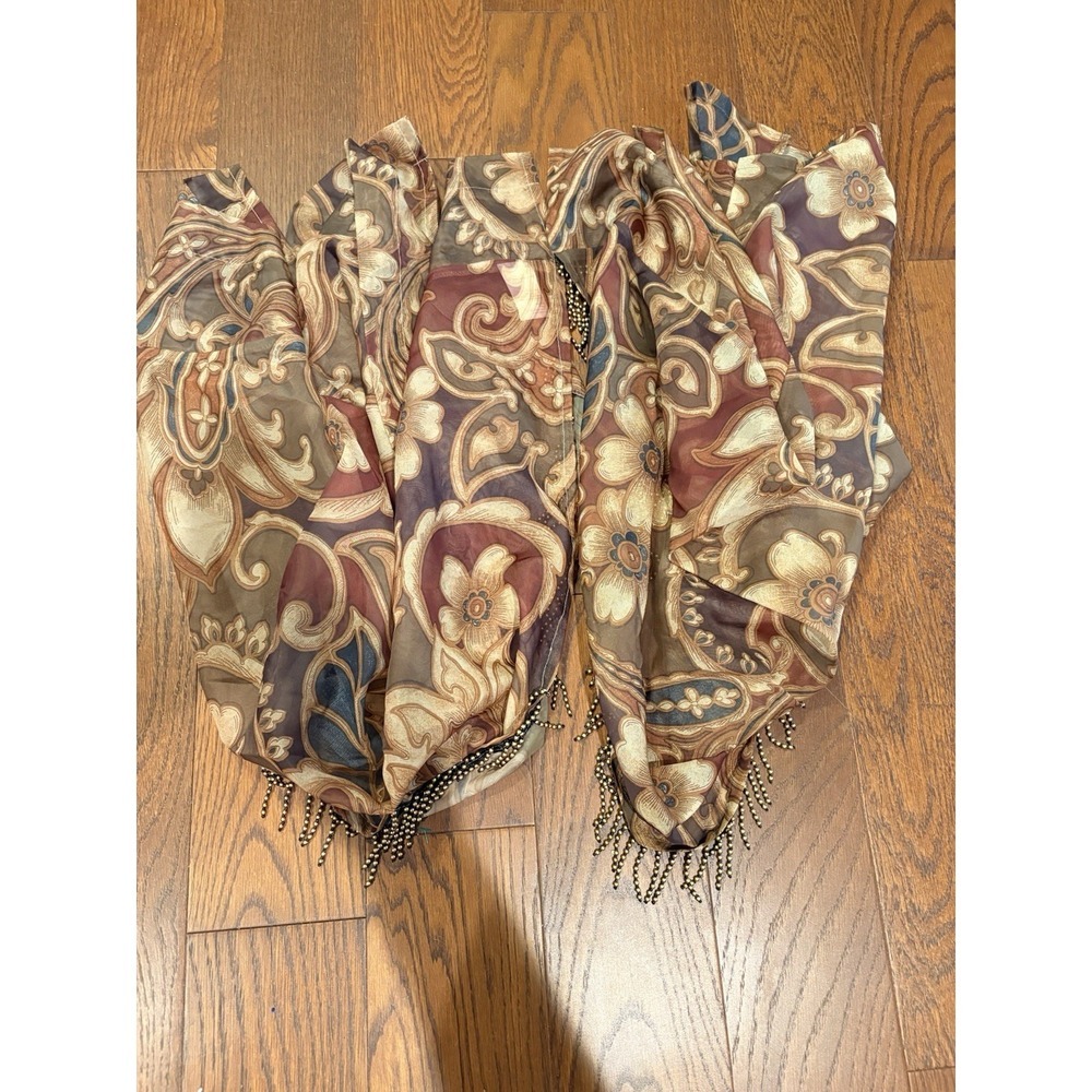 JC Penny Waterfall Valance + 2 Panels Floral Paisley With Beaded Tassel Set Of 7